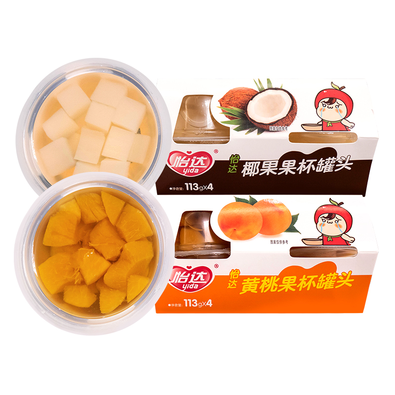 怡达黄桃椰果果杯罐头四连杯452g2盒
