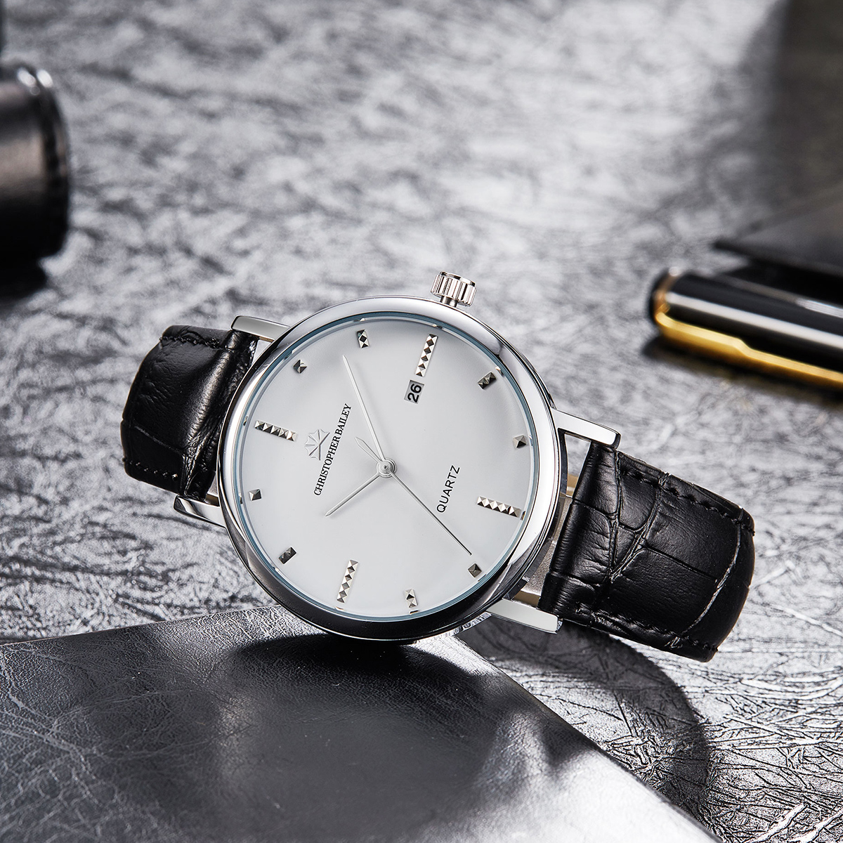 珂芮柏蒂英国cb石英圆型简约手表男式日历皮带男士手表男