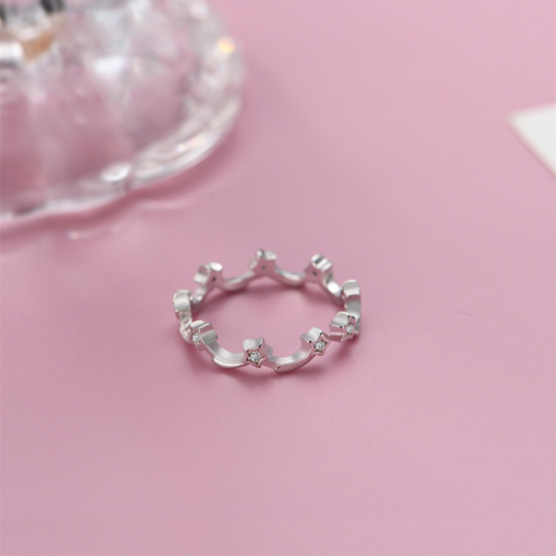 漂亮百合925纯银星星vv戒指弯曲开口银戒指