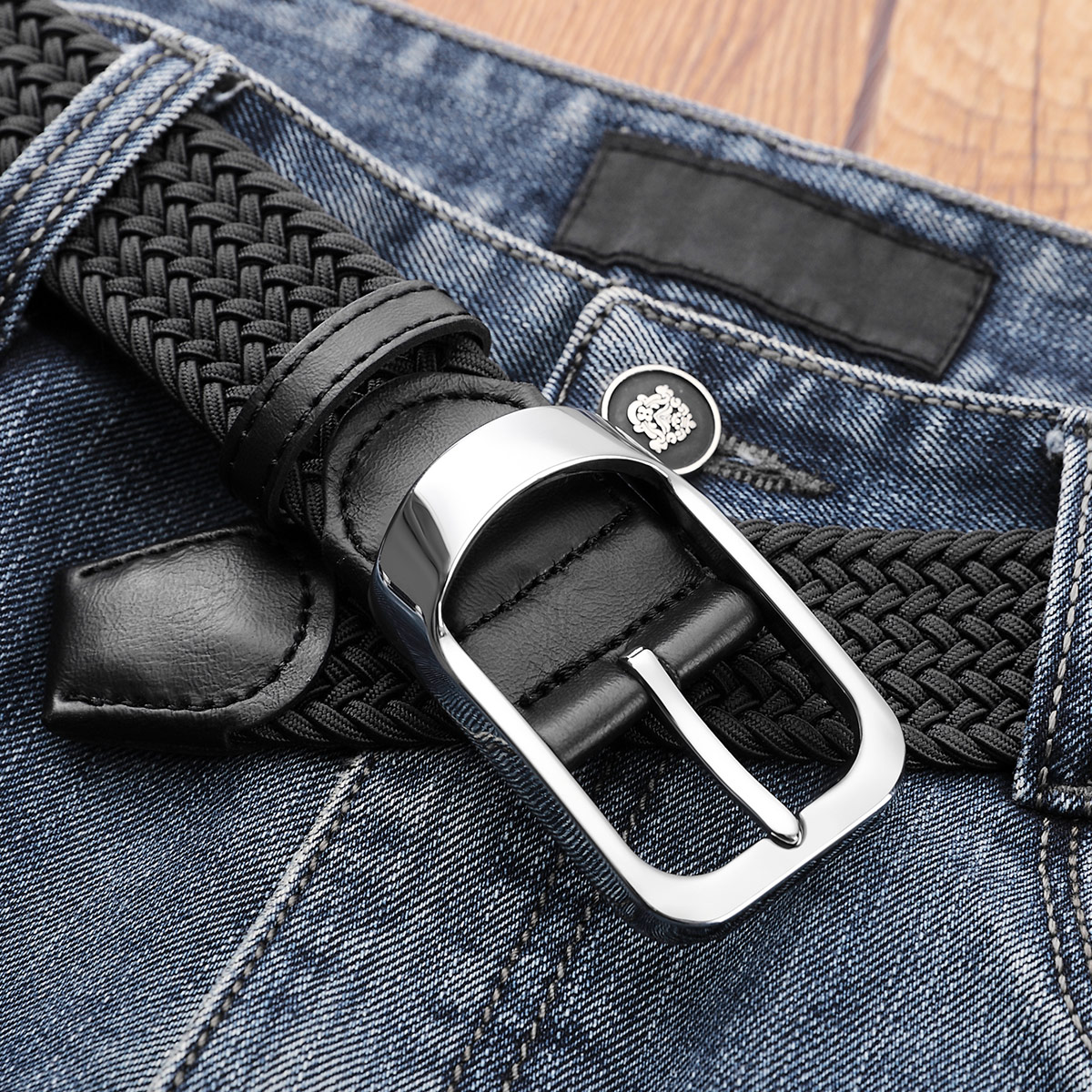 polopolo正品新款男士针扣编织皮带时尚潮流裤带休闲青年学生腰带